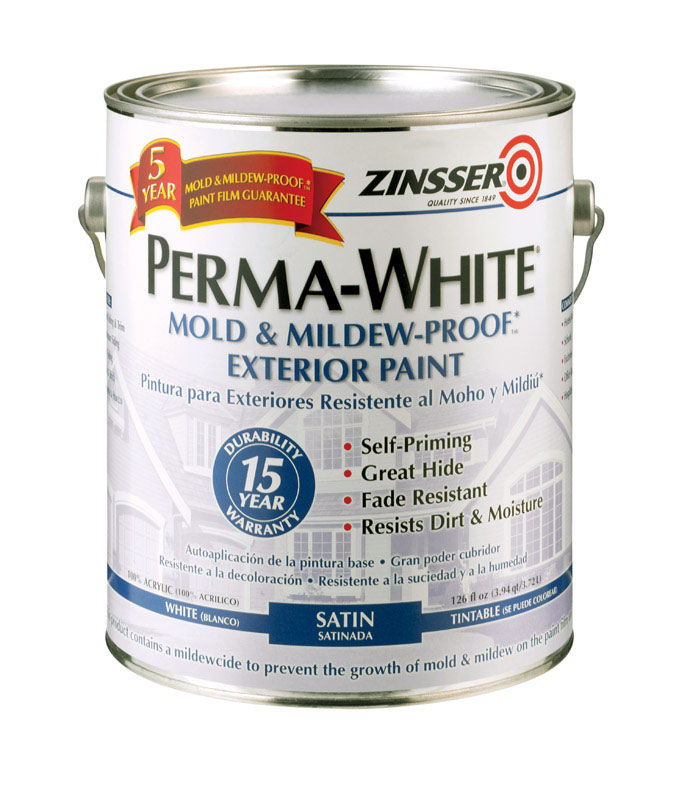 Zinsser Perma-White Satin White Water-Based House Paint Exterior 1 gal ...