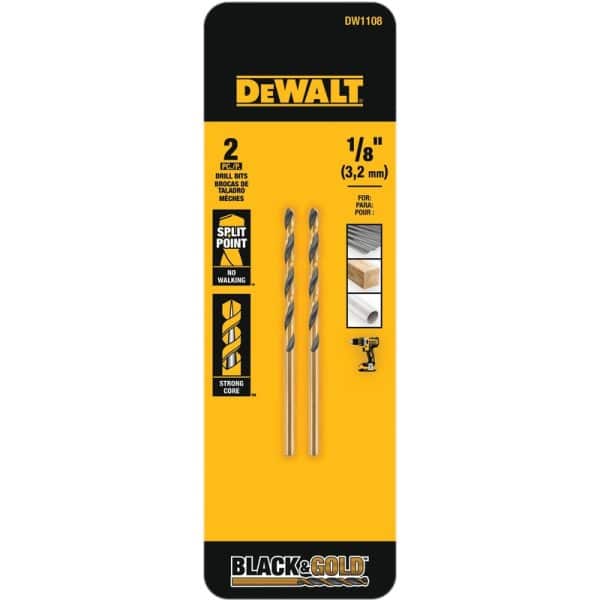DeWalt Black & Gold 1/8 in. X 2.75 in. L High Speed Steel Split Point Drill Bit 2 pc
