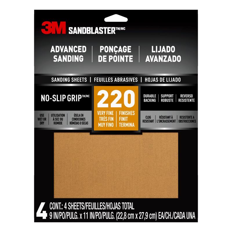 L x 9 in 3M  SandBlaster  11 in W 220 Grit Fine  Ceramic  Sanding Sheet  3 pk 