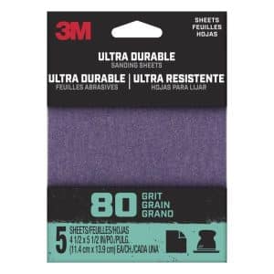 3M Ultra Durable 5.5 in. L X 4.5 in. W 80 Grit Aluminum Oxide 1/4 Sheet Sandpaper 5 pk