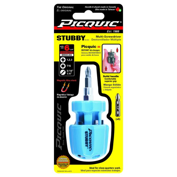 Picquic STUBBY Compact Multi-Bit Driver 3-1/2 in. 6 pc