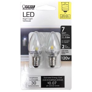 Feit Electric C7 E12 (Candelabra) LED Bulb White 7 Watt Equivalence 2 pk