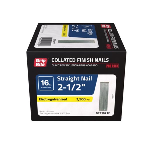 Grip-Rite 2-1/2 in. 16 Ga. Straight Strip Electro Galvanized Finish Nails 2500 pk