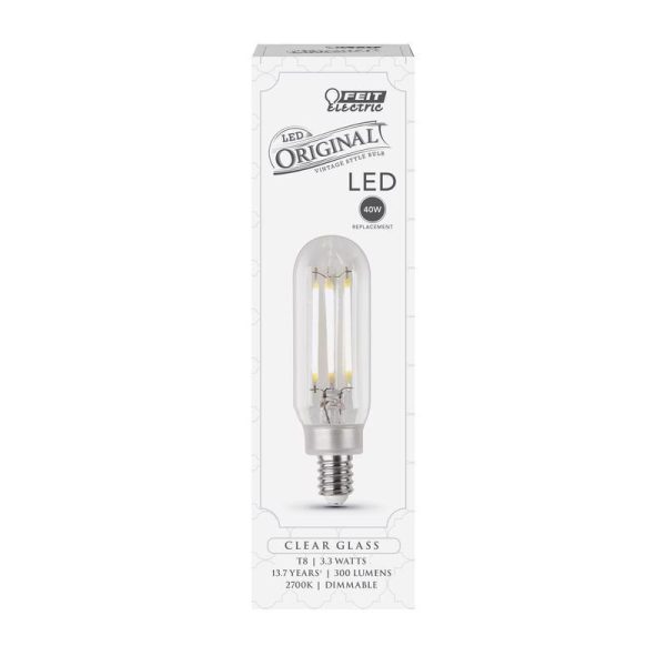 Feit Electric T8 E12 (Candelabra) LED Bulb Soft White 40 Watt Equivalence 1 pk