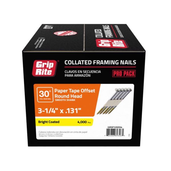 Grip-Rite 3-1/4 in. Angled Strip Bright Framing Nails 30 deg 4000 pk