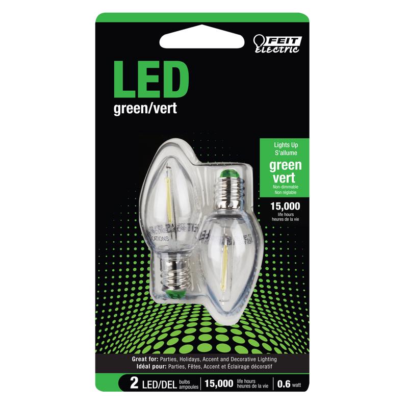Feit Electric C7 E12 (Candelabra) LED Bulb Green 0.1 Watt Equivalence 2 pk