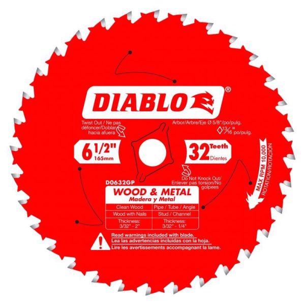 Diablo 6-1/2 in. D X 5/8 in. Carbide Wood and Metal Saw Blade 32 teeth 1 pk