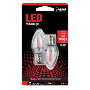 Feit Electric C7 E12 (Candelabra) LED Bulb Red 0.25 Watt Equivalence 2 pk
