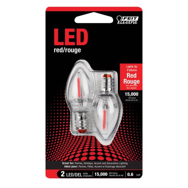 Feit Electric C7 E12 (Candelabra) LED Bulb Red 0.25 Watt Equivalence 2 pk