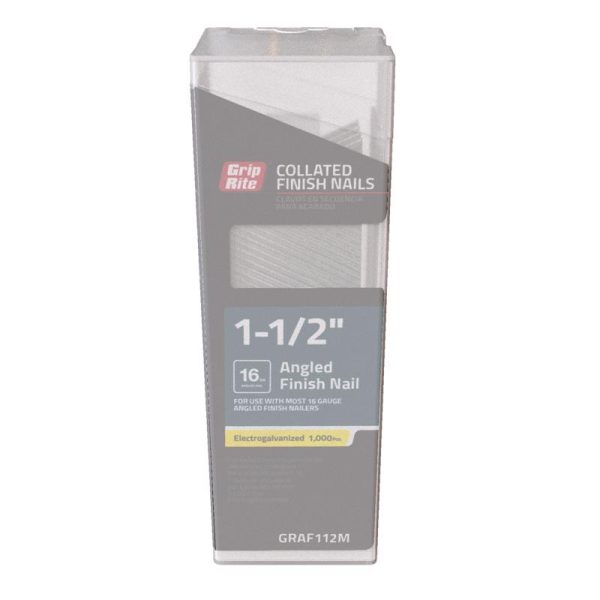 Grip-Rite 1-1/2 in. 16 Ga. Angled Strip Electro Galvanized Finish Nails 20 deg 1000 pk