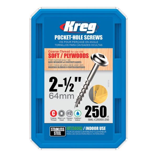 Kreg No. 10 X 2-1/2 in. L Square Pocket-Hole Screw 250 ct