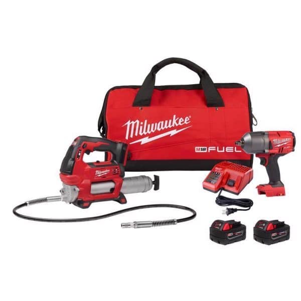 Milwaukee M18 FUEL 18 V Cordless Brushless 2 Tool Impact Wrench with Grease Gun Combo Kit