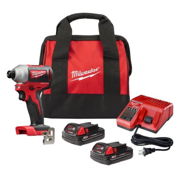 Milwaukee M18 18 V 1/4 in. Cordless Brushless Compact Impact Driver Kit (Battery & Charger)