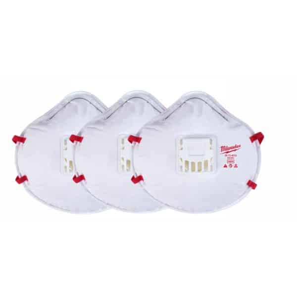 Milwaukee N95 Multi-Purpose Respirator Mask Valved White One Size Fits All 3 pk