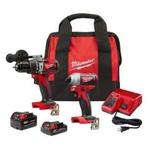 Milwaukee M18 18 V Cordless Brushless 2 Tool Compact Hammer Drill and Impact Driver Kit