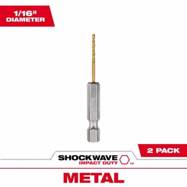 Milwaukee Shockwave 1/16 in. X 2-1/4 in. L Titanium Red Helix Drill Bit 2 pc