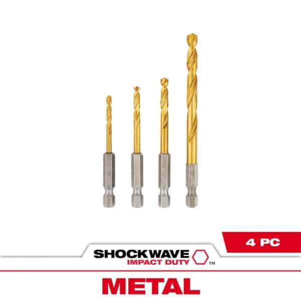 Milwaukee Shockwave 3/8 in. Titanium Red Helix Impact Drill Bit Set 4 pc