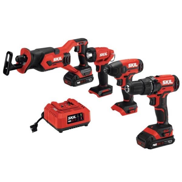 SKIL PWR CORE 20 V Cordless Brushed 4 Tool Combo Kit