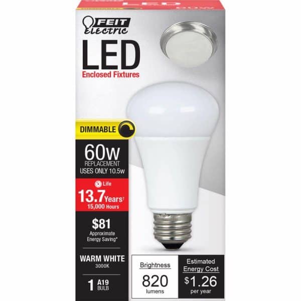 Feit Electric A19 E26 (Medium) LED Bulb Warm White 60 Watt Equivalence 1 pk