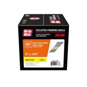 Grip-Rite 3 in. 12 Ga. Angled Strip Bright Framing Nails 30 deg 2000 pk