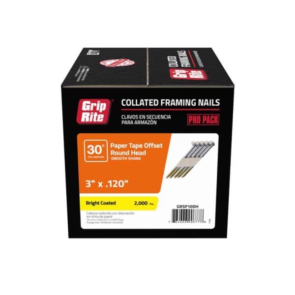 Grip-Rite 3 in. 12 Ga. Angled Strip Bright Framing Nails 30 deg 2000 pk