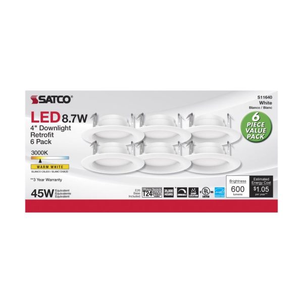 Satco Nuvo White 4 in. W Plastic LED Retrofit Recessed Lighting 8.7 W