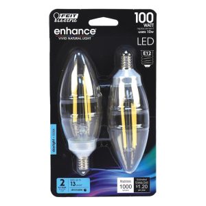 Feit Electric Blunt Tip E12 (Candelabra) Filament LED Bulb Daylight 100 Watt Equivalence 2 pk