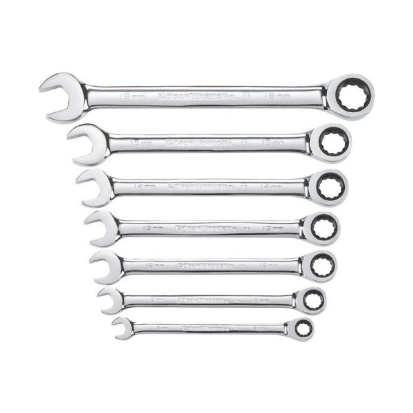 GearWrench 12 Point Metric Ratcheting Combination Wrench Set 7 pc