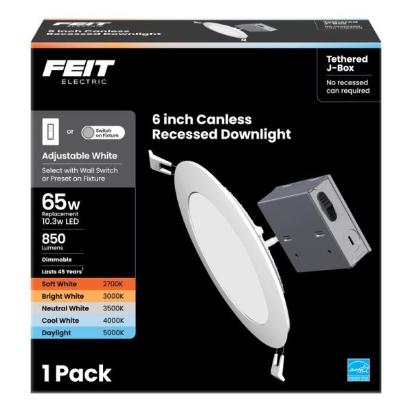 Feit Electric White 6 in. W LED Canless Recessed Downlight 13 W