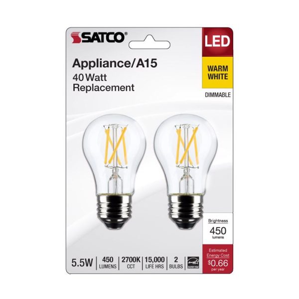 Satco . A15 E26 (Medium) Filament LED Bulb Warm White 40 Watt Equivalence 2 pk