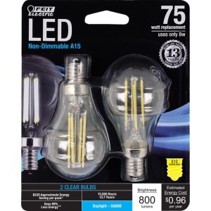 Feit Electric A15 E12 (Candelabra) Filament LED Bulb Daylight 75 Watt Equivalence 2 pk