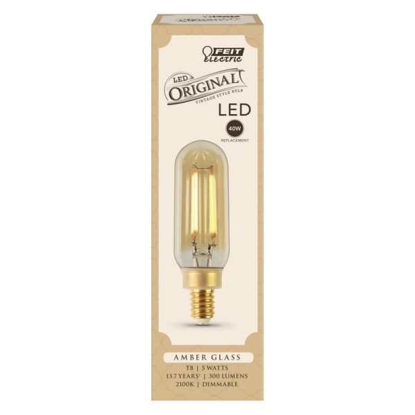 Feit Electric T8 E12 (Candelabra) LED Bulb Amber 40 Watt Equivalence 1 pk