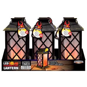 Blazing LEDz 9 in. Solar Power Plastic Carriage Flicker Flame Flameless Lantern Assorted