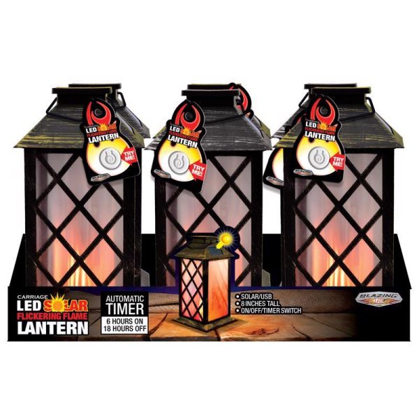 Blazing LEDz 9 in. Solar Power Plastic Carriage Flicker Flame Flameless Lantern Assorted