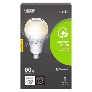 Feit Electric A19 E26 (Medium) LED Speaker Bulb Bright White 60 Watt Equivalence 1 pk