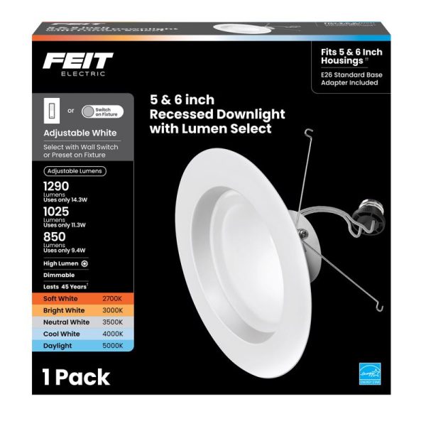 Feit Electric White 5-6 in. W Aluminum LED Dimmable Recessed Downlight 14.3 W