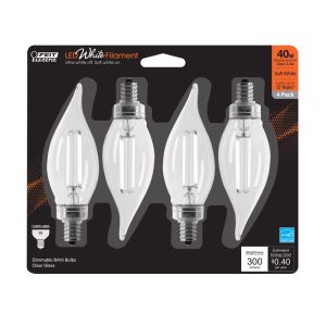 Feit Electric BA10 E12 (Candelabra) Filament LED Bulb Soft White 40 Watt Equivalence 4 pk