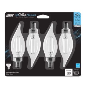 Feit Electric BA10 E12 (Candelabra) Filament LED Bulb Daylight 40 Watt Equivalence 4 pk