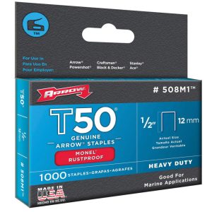 Arrow Monel T50 3/8 in. W X 1/2 in. L 18 Ga. Flat Crown Heavy Duty Staples 1000 pk