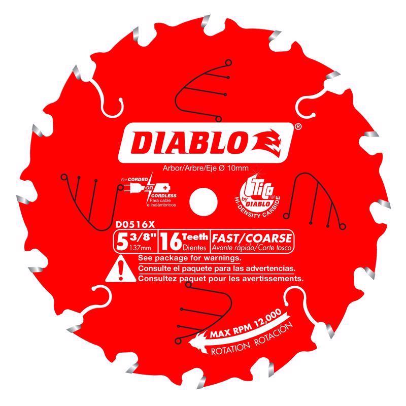 Diablo 5-3/8 in. D X 10 mm Cordless Trim Carbide Circular Saw Blade 16 teeth 1 pc
