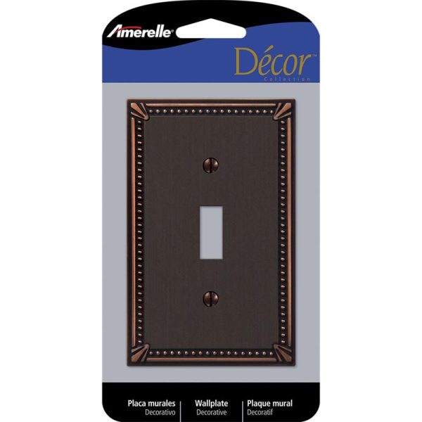 Amerelle Imperial Bead Aged Bronze Bronze 1 gang Die-Cast Metal Toggle Wall Plate 1 pk