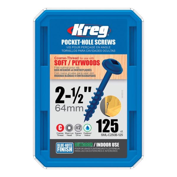 Kreg No. 8 X 2-1/2 in. L Square Blue-Kote Pocket-Hole Screw 125 ct