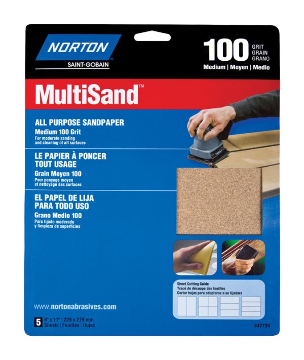 Norton MultiSand 11 in. L X 9 in. W 100 Grit Aluminum Oxide All Purpose Sandpaper 5 pk