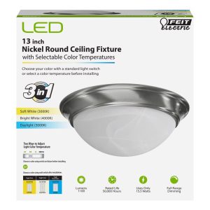 Feit Electric 4.63 in. H X 13 in. W X 13 in. L Brushed Nickel White Ceiling Fixture