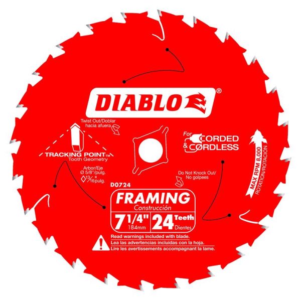 Diablo Tracking Point 7-1/4 in. D X 5/8 in. Carbide Saw Blade 24 teeth 1 pc