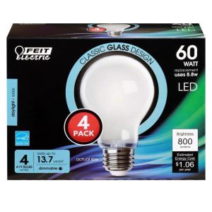 Feit Electric Enhance A19 E26 (Medium) LED Bulb Daylight 60 Watt Equivalence 4 pk