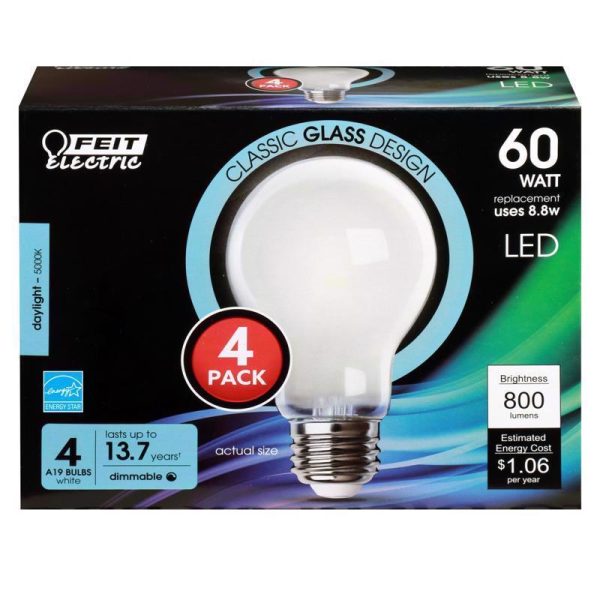 Feit Electric Enhance A19 E26 (Medium) LED Bulb Daylight 60 Watt Equivalence 4 pk