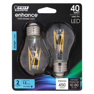 Feit Electric Enhance A15 E26 (Medium) Filament LED Bulb Daylight 40 Watt Equivalence 2 pk