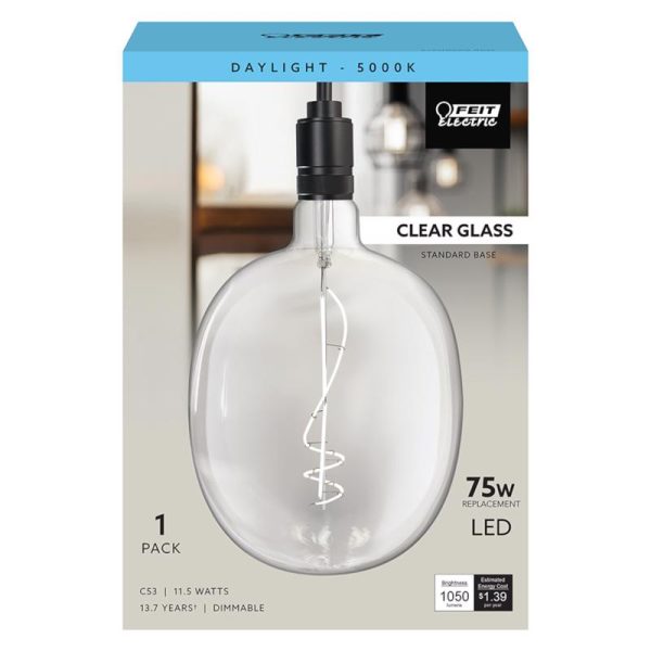 Feit Electric Cylinder E26 (Medium) Filament LED Bulb Daylight 75 Watt Equivalence 1 pk