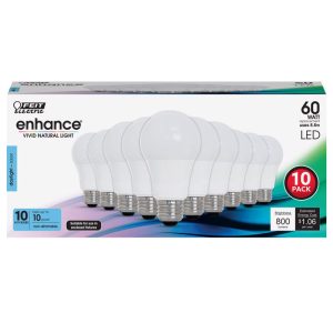 Feit Electric Enhance A19 E26 (Medium) LED Bulb Daylight 60 Watt Equivalence 10 pk